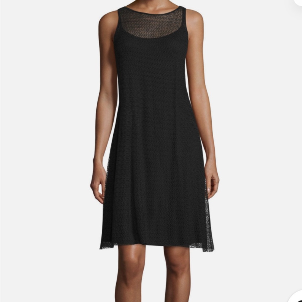 Eileen Fisher Sheer Hemp Herringbone Lace Crew Neck Dress Size M